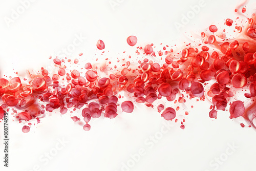 Red blood cells flowing through vein. Macro image of an erythrocyte on white background photo