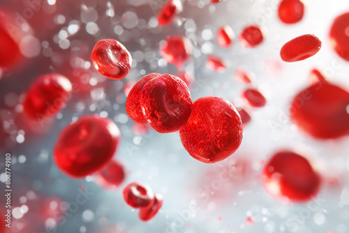 Red blood cells flowing through vein. Macro image of an erythrocyte