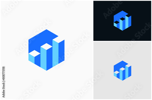 Data Chart Graph Diagram Finance Business Abstract Hexagon Geometric Vector Logo Design Illustration