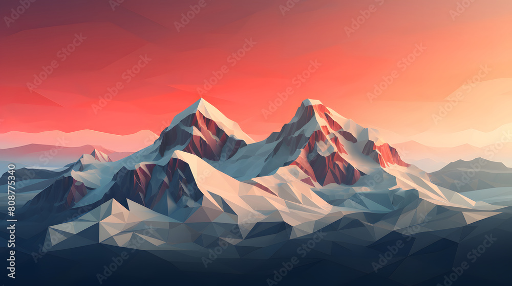 geometric snowy mountain red sky backdrop poster web page PPT background geometric snowy mountain red sky backdrop poster web page PPT background