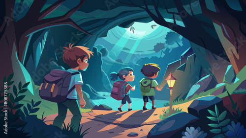 Enchanting Forest Adventure: Kids Hiking Through Magical Woods