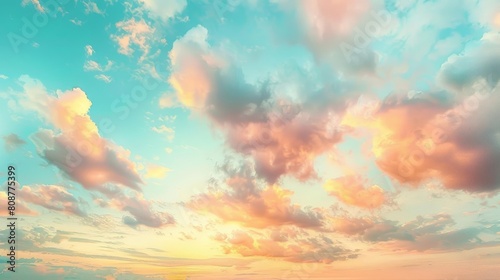 A serene sky with pastel colored clouds