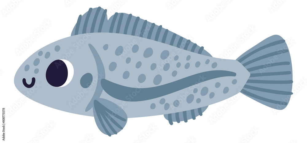 Cute fish drawing. Wild ocean animal icon Cute fish drawing. Wild ocean animal icon