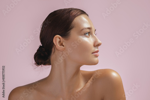 Skin Care and Beauty Profile Portrait, Woman with Clean Healthy Skin