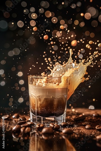 Captivating Splash in Creamy Coffee Cocktail with Ice Cubes