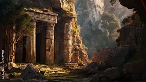 Chamber within Oracle of Delphi revealing sacred visions prophecies