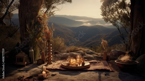 Greek mystics' sacred mountaintop retreat with altars incense © javier
