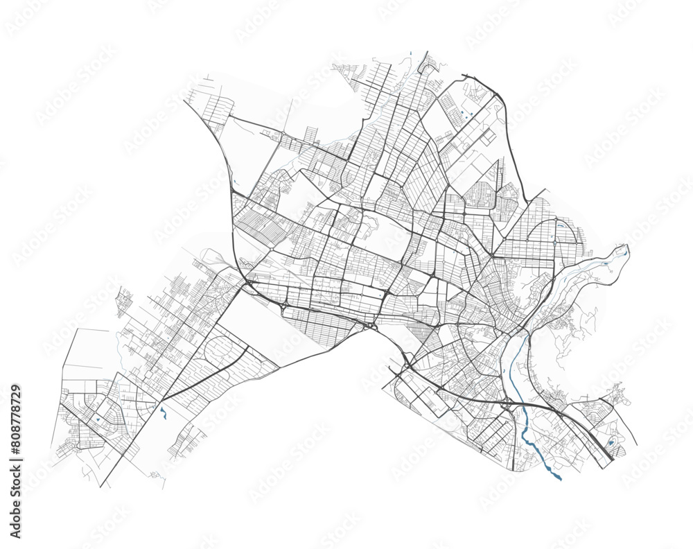Fototapeta premium Map of Karaj, Iran. Detailed city map, metropolitan area border.