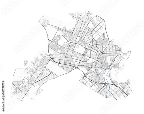 Map of Karaj, Iran. Detailed city map, metropolitan area border.