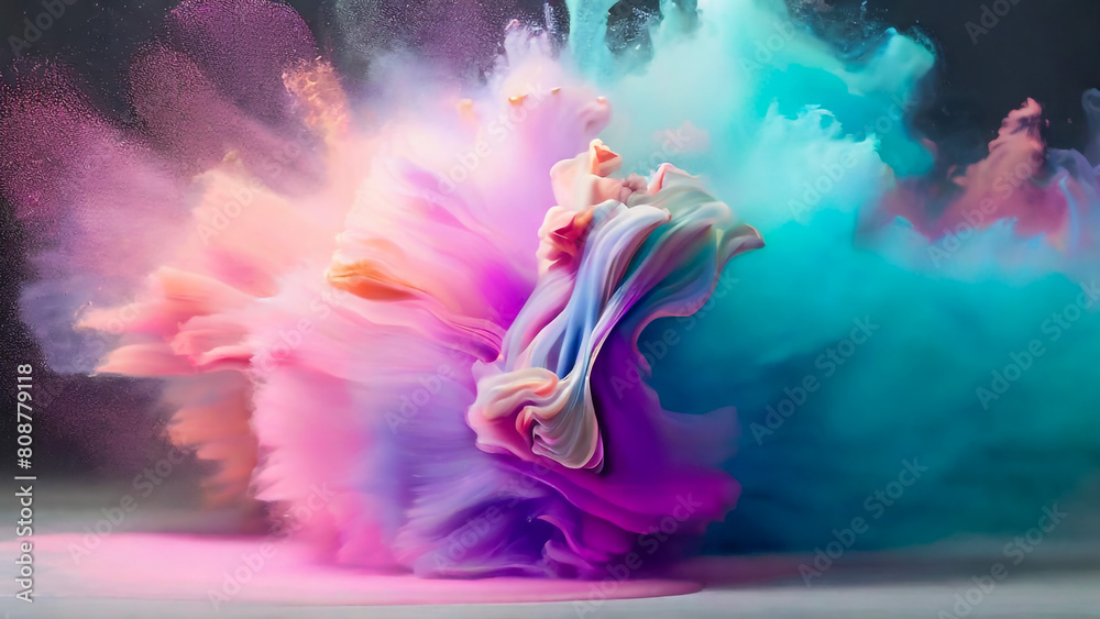 Obraz premium Colorful paint drops from above mixing in water. Ink swirling underwater 
