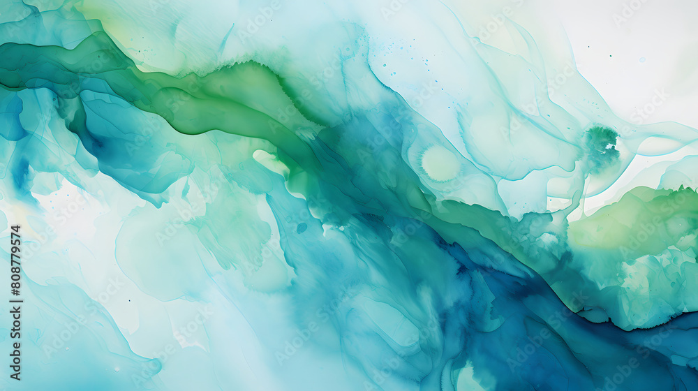 watercolor painting of green and blue nature poster background