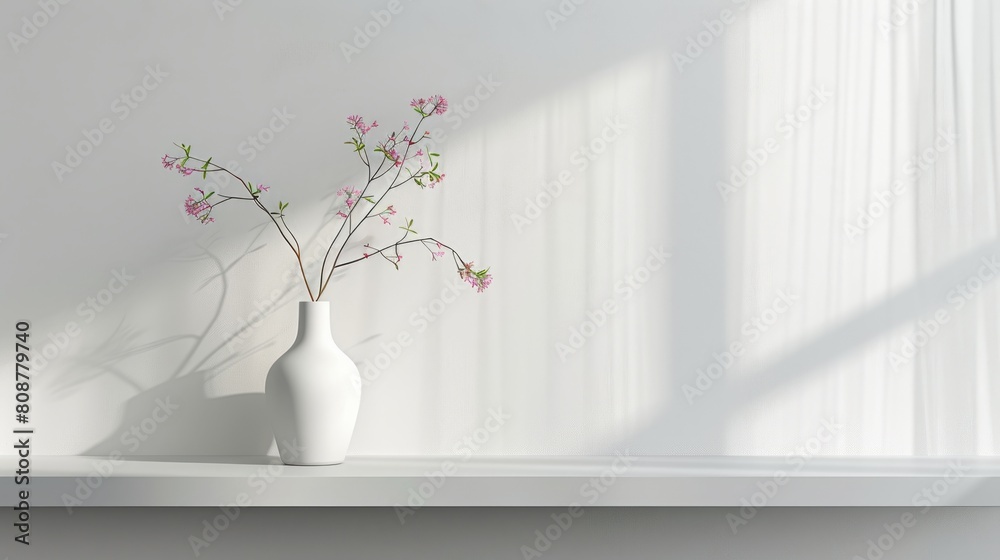 minimalist interior design, a white wall adorned with a solitary shelf featuring a vase holding a single flower, embodying a minimalist interior design aesthetic minimalist interior design, a white wall adorned with a solitary shelf featuring a vase holding a single flower, embodying a minimalist interior design aesthetic