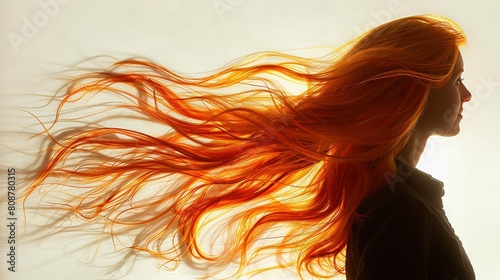  A woman's long red hair whips through the air as she soars