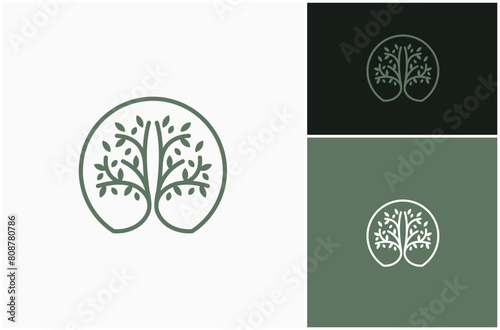 Natural Tree Plant Nature Spring Leaves Organic Line Art Vector Logo Design Illustration