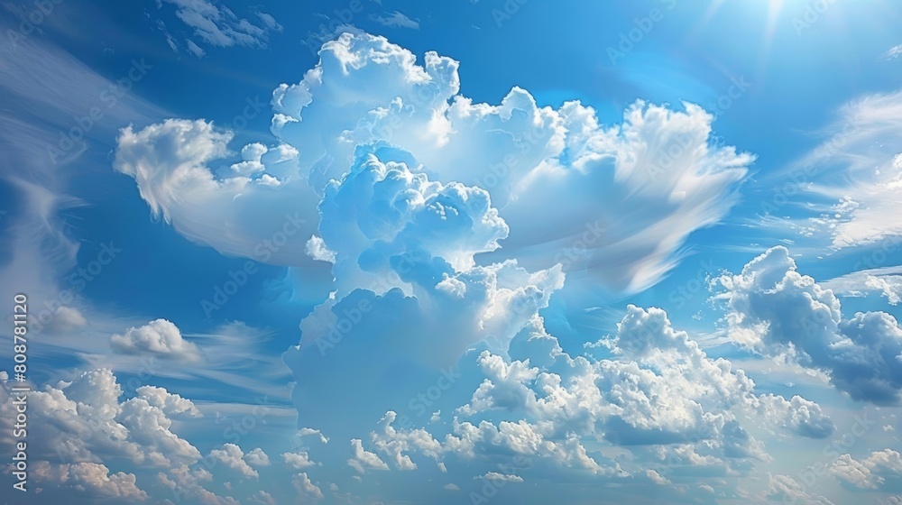 Fototapeta premium blue sky with white clouds, cloud shape of the state of Texas