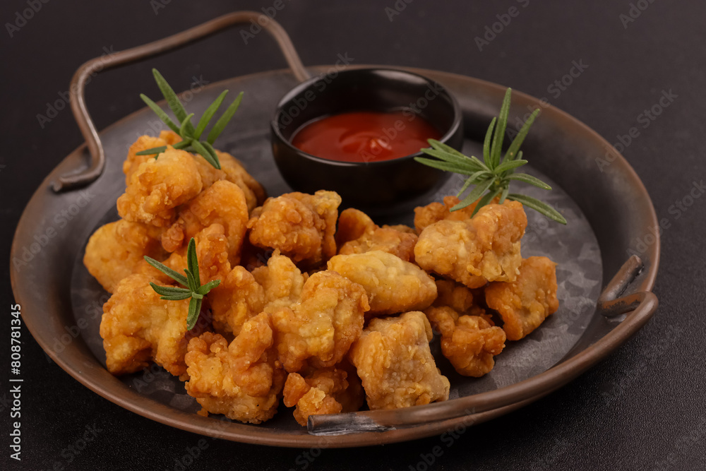 Crispy Chicken Popcorn with Tomato Sauce. Crispy Chicken Popcorn with Tomato Sauce.