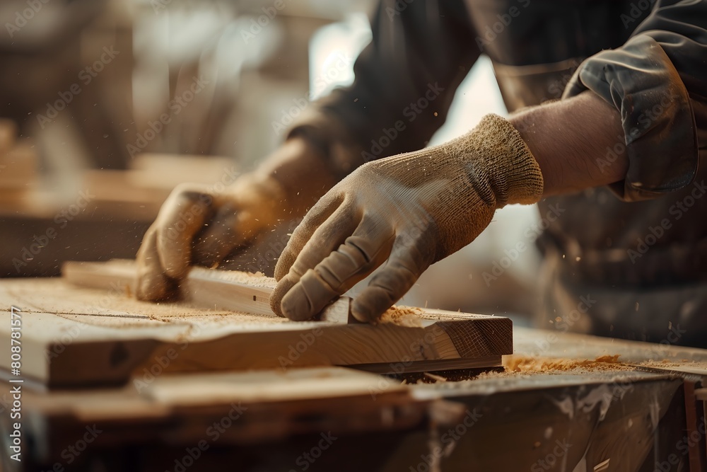 Artisan Woodworker at Work in a Rustic Workshop. Expert Hands Handling Wood. Crafting and Carpentry Concept Image. Generative AI Artisan Woodworker at Work in a Rustic Workshop. Expert Hands Handling Wood. Crafting and Carpentry Concept Image. Generative AI