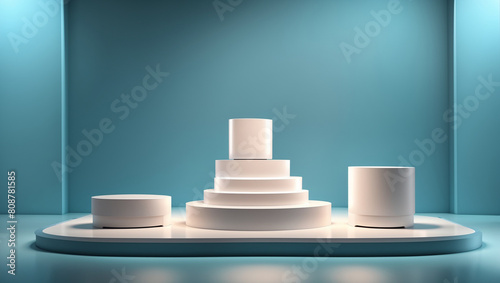  a raised platform. The objects are all the same shape  which is like a rounded bowl that is wider at the top than at the bottom. 