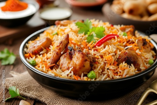 Biryani rice food. Spicy meat food. Generate Ai