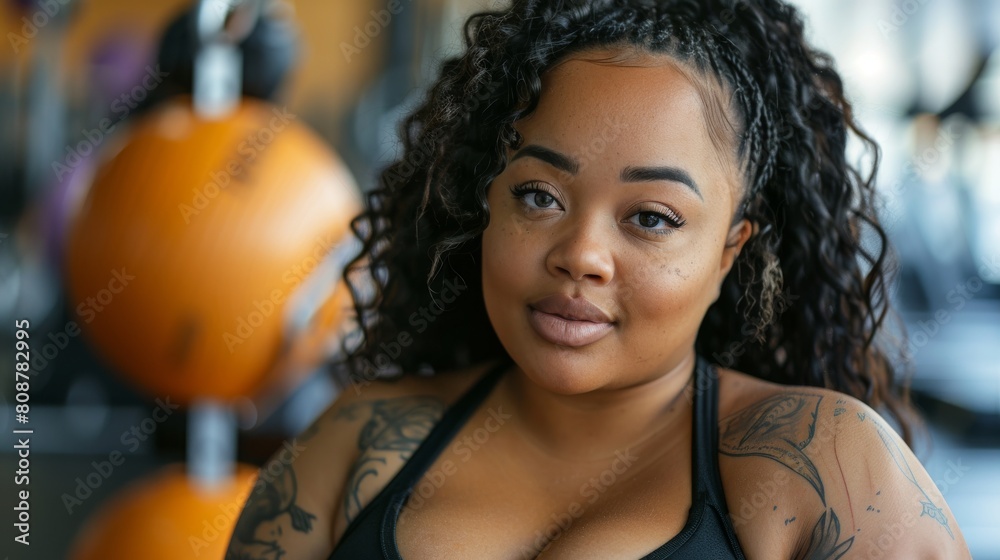 black-woman-fat-body-positive-beauty-doing-sports-in-the-gym-or