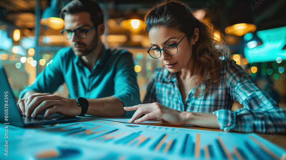 Fototapeta premium Financial advisors analyzing financial data report