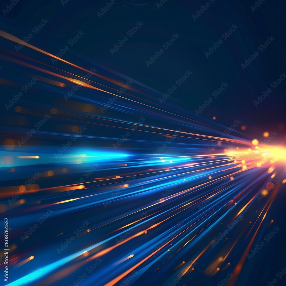 Abstract background of blue and orange light rays with a digital data ...