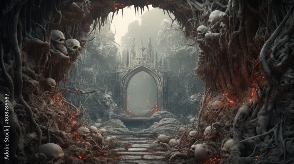 Obraz premium Mysterious dark forest forest with a creepy portal.