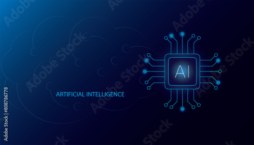 AI artificial intelligence technology vector illustration with CPU and board on light background. Modern and futuristic style.