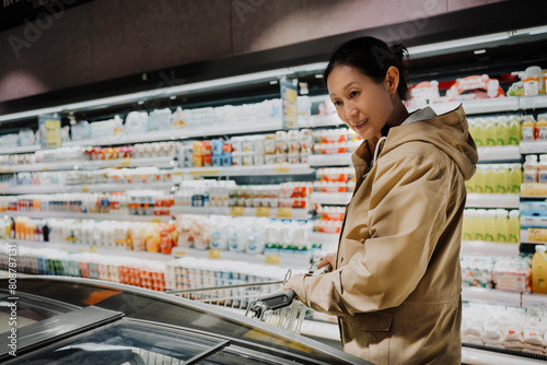 Woman Shopping in Supermarket Dairy Aisle © 昊 周