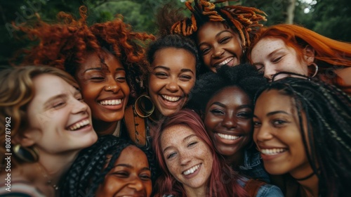 Company of multicultural friends, girl friends, women day, no to racism, different multiethnic friends smiling and laughing together © Gizmo