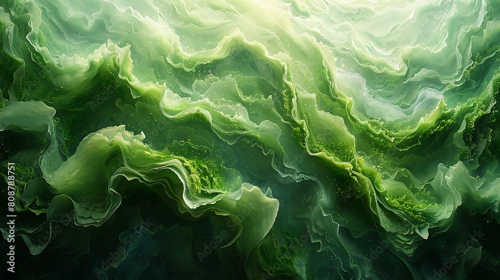 A photorealistic image of paint flowing in patterns of fresh green, simulating the growth of vine-like structures. A photorealistic image of paint flowing in patterns of fresh green, simulating the growth of vine-like structures.