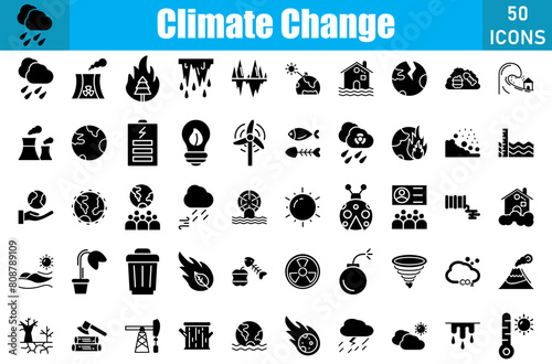 Climate Change 50 web icons in glyph style