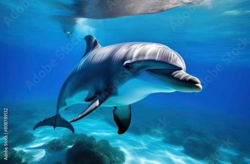 dolphin swims underwater. ecosystem in the ocean wildlife