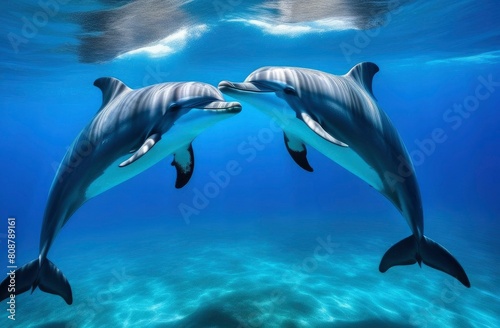 pair dolphin swims underwater. ecosystem in the ocean wildlife