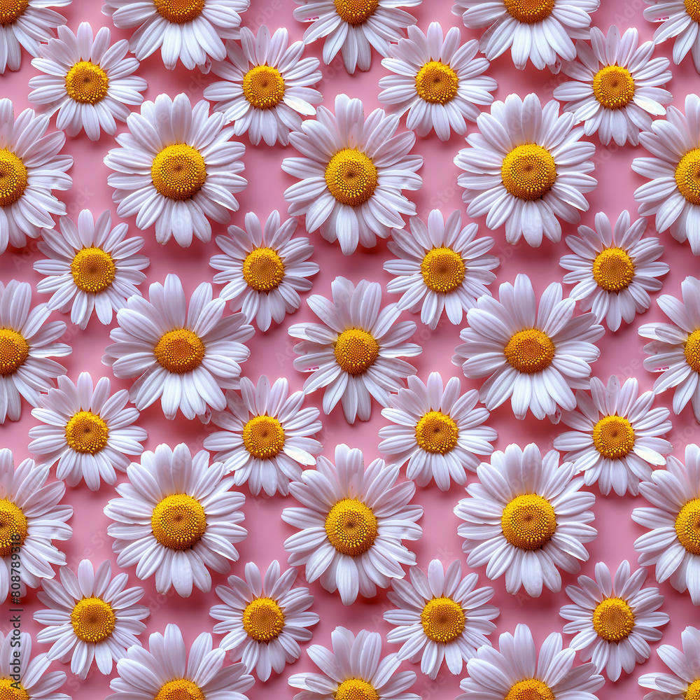 Seamless Floral Pattern: Daisies & Chamomile on Pink Background