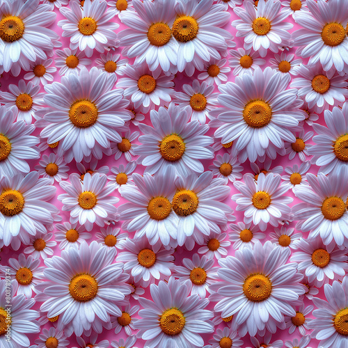 Seamless Floral Pattern  Daisies   Chamomile on Pink Background