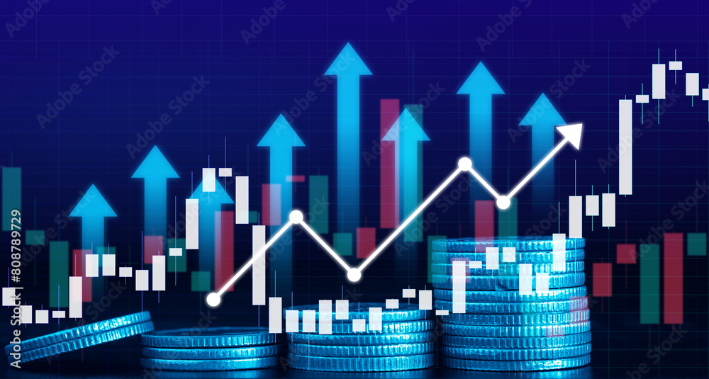 Stock market or forex trading graph and candlestick chart suitable for financial investment concept. Economy trends background for business idea and all art work design. Abstract finance background Stock market or forex trading graph and candlestick chart suitable for financial investment concept. Economy trends background for business idea and all art work design. Abstract finance background