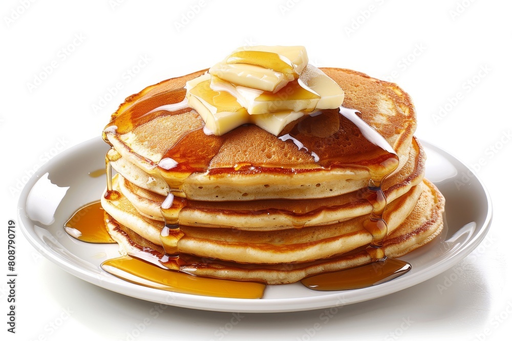 Indulge in a delicious stack of fluffy pancakes, generously topped with sweet syrup and melted butter. Indulge in a delicious stack of fluffy pancakes, generously topped with sweet syrup and melted butter.