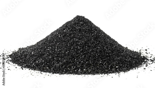 schwarzer Deko Sand isoliert auf weißen Hintergrund, Freisteller
