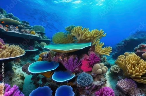 Colorful coral reef at the bottom of tropical sea,