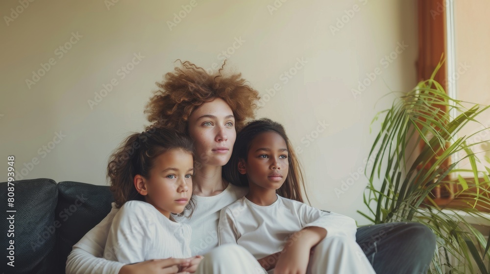 Multiracial Family Enjoying Time Together Indoors. Generative ai