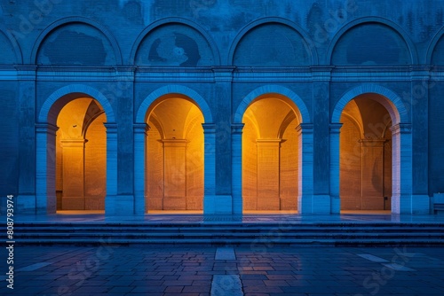Rome, Italy  November 21, 2016 Arched openings on exterior side wall of the Palazzo della Civilta Italiana photo