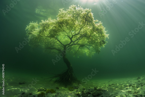 ghostly sparse underwater tree