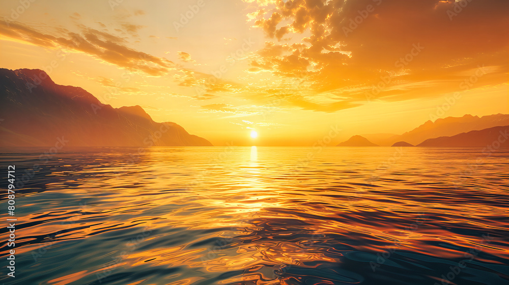 Obraz premium Sunset Serenity: Dramatic Sky Over Ocean Creates Tranquil Landscape