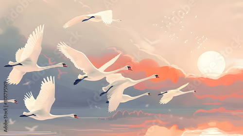 with flying swans