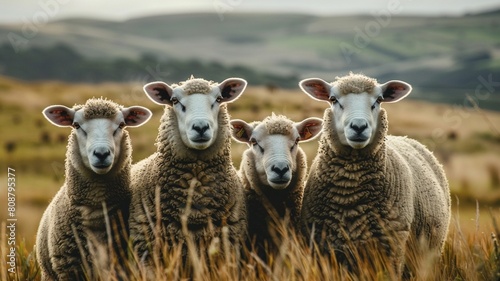 Sheep in the field looking at the camera with a blurred background