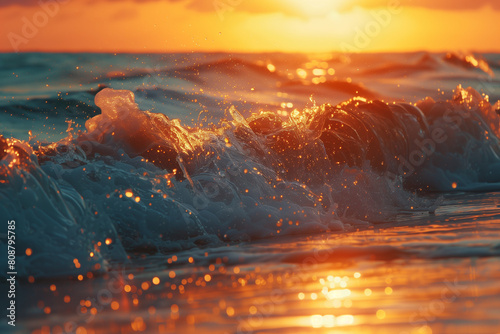 Colorful sunset over ocean photo