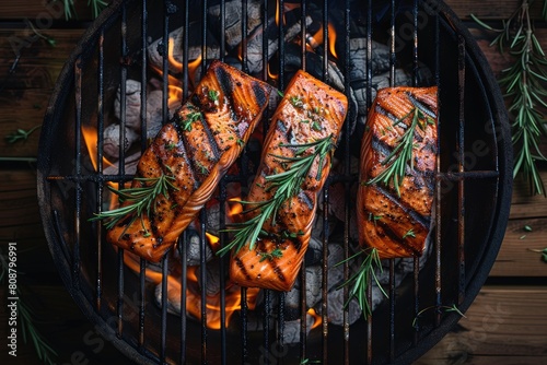 salmon grilled on a grill professional advertising food photography