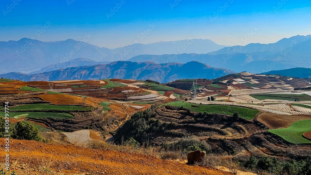 Scenic view of the colorful Qicai Slope in Yunnan, China