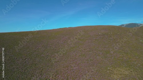 Drone shot of the Ancares mountains in Piornedo village on a sunny day, Galicia, Spain photo